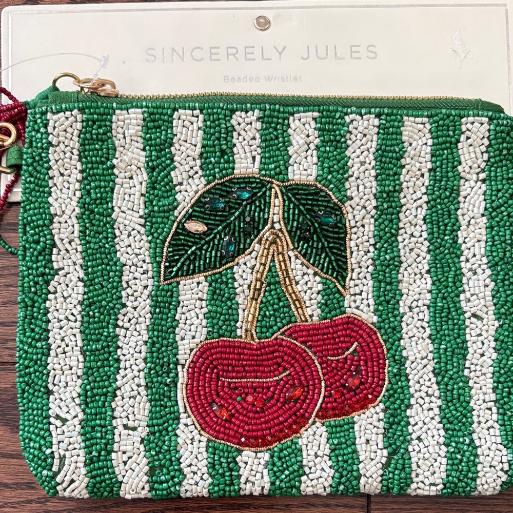 Sincerely Jules Cherry Beaded Wristlet